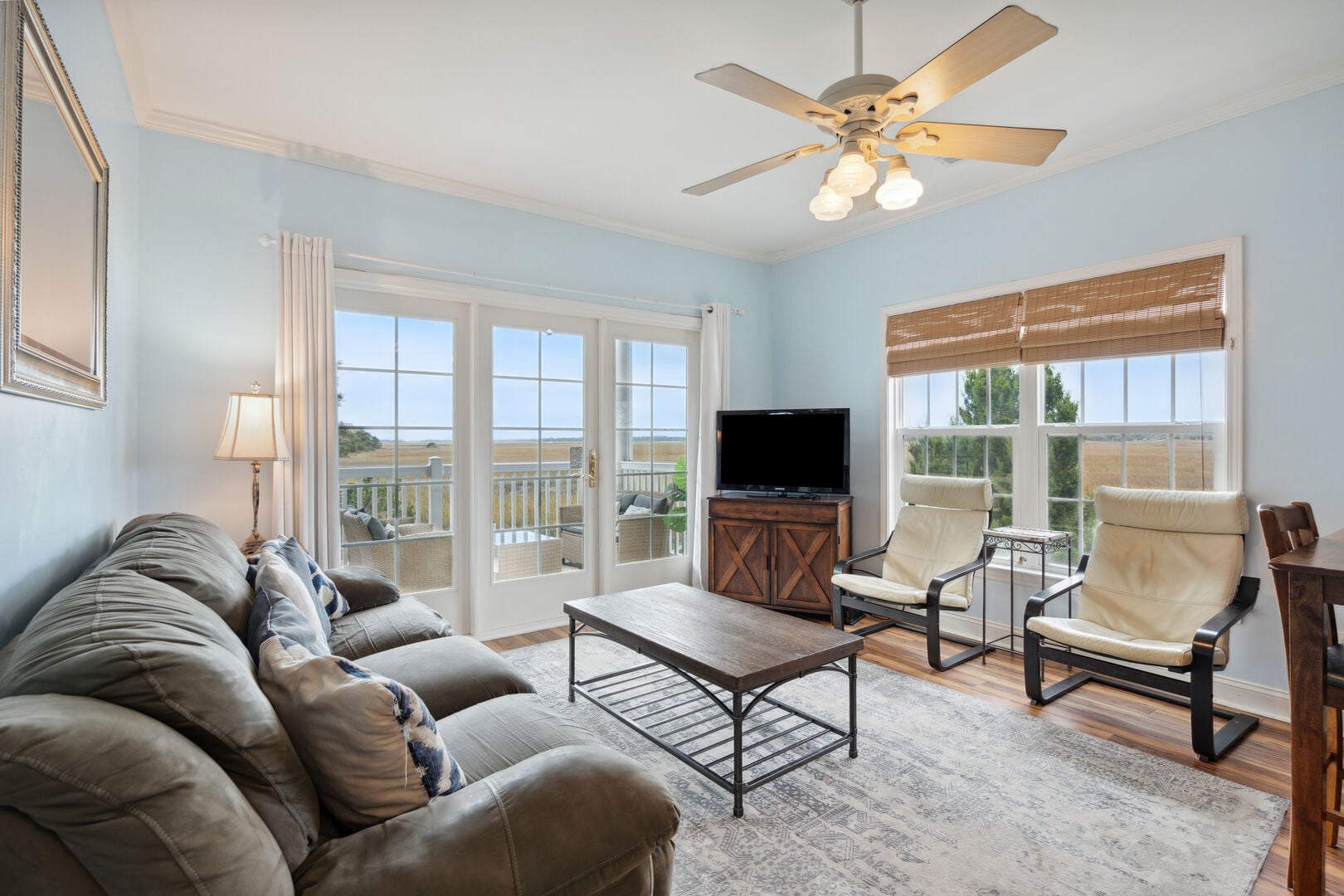 Welcome to Marsh Winds 2A! Living Room with Lovely Marsh Views